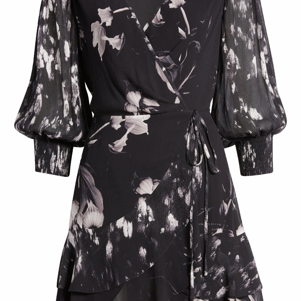 Allsaints Ari Pauline Wrap Dress Ruffle Mini Floral
